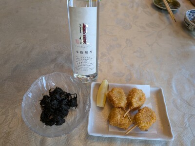 生海苔・焼酎・マグロカツ